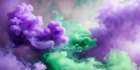 Fototapeta premium Vibrant purple and green smoke abstract background