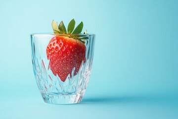 A single strawberry sits inside a crystal glass