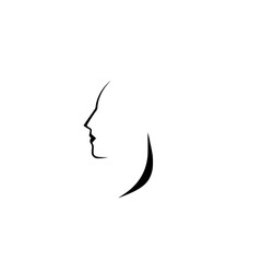 Elegant Woman Profile: Minimalist Line Art Design.  A simple, clean, and modern black and white graphic illustration of a woman's face in profile, showcasing beauty and style.