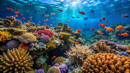 Naklejka premium Vibrant Underwater Scene with Colorful Coral Reefs and Fish