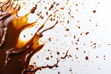 Brown Liquid Splashes And Dribbles On White Background