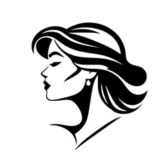 Elegant Woman Profile: Black and White Fashion Illustration.  A stylish vector graphic design featuring a female model's face and hair, perfect for beauty, fashion, and profile art.