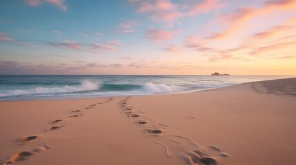 Serene Footsteps in the Sand Leading Towards the Boundless Ocean Horizon Offering a Peaceful Escape into Nature s Solitude