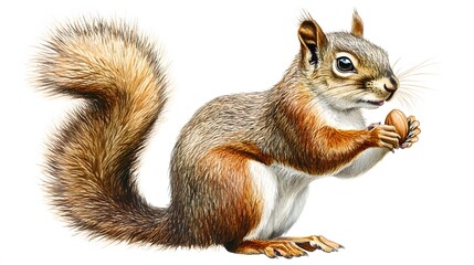 A Red Squirrel Holding A Nut In Its Paws