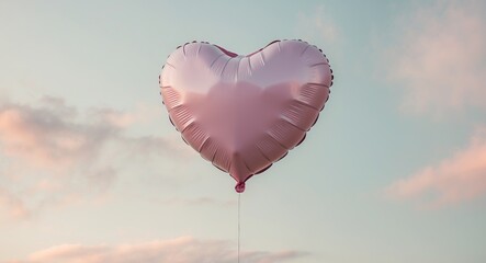 Obraz premium Pink Heart Shaped Balloon Floating in a Pastel Sky