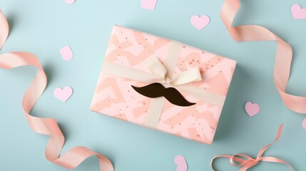 Father's day Gift Wrap with Mustache Decoration and Light Colorful Background for Special Occasion