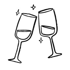 two glasses of champagne cute illustration and hand draw