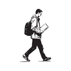 man walking holding a book