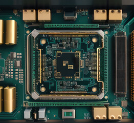 Fototapeta premium Computer Components Inside - motherboard and electronic components.chips.clusters.memory.under the processor.generative AI
