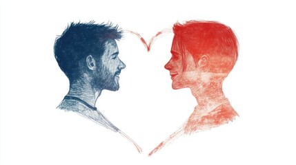 A romantic illustration of two faces in love.