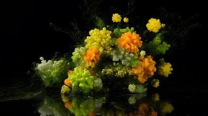 Vibrant Abstract Color Explosion, Green Yellow Orange Artistic Paint Splashes