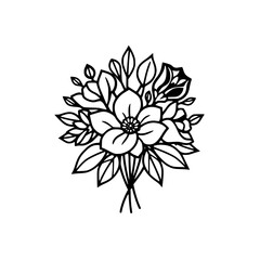 Fototapeta premium Elegant Black and White Flower Bouquet Line Art: Botanical Illustration, Floral Design, Vintage Sketch, Wedding Decor