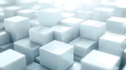 Abstract White Cubes 3D Render, Modern Geometric Background