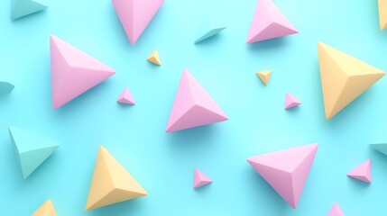 Pastel Pink Yellow Blue Triangular 3D Shapes Abstract Background