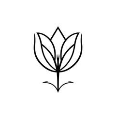 Elegant Line Art Flower: Minimalist Tulip Design, Botanical Vector Illustration, Black and White Graphic, Simple Floral Symbol