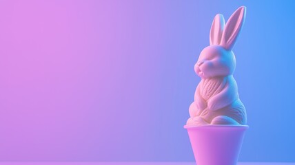 Bunny-shaped ice cream in a pastel-colored cup against a gradient pink and blue background.