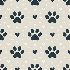Fototapeta premium Minimalist Animal Paw Print and Heart Pattern in Neutral Tones