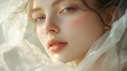 Close-up Portrait of a Woman with Delicate Lace Veil