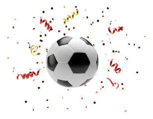 Naklejka premium Soccer ball with celebration confetti, symbolizing festive soccer or sports event