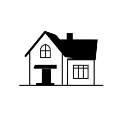 Simple House Exterior Design: Black and White Minimalist Home Illustration