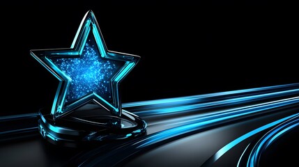 Glowing Blue Star Award on Abstract Background