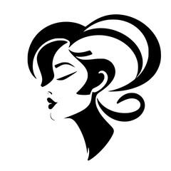 Elegant Woman Profile: Black and White Minimalist Art.  A stylish and graceful vector illustration of a female face and hair, perfect for fashion, beauty, and design projects.