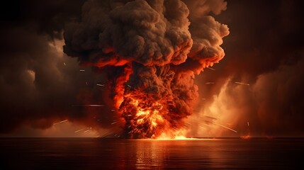 Dramatic and Powerful Volcanic Explosion with Intense Smoke Lighting and Atmospheric Effects Highlighting the Immense Force and Energy of Nature s Fury