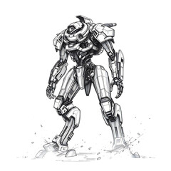 Fototapeta premium Rough Pencil Sketch of Armored Sci-Fi Mecha