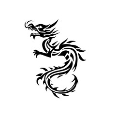 Tribal Dragon Tattoo Design: Black and White Mythical Creature Art