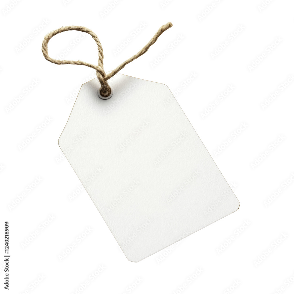Aufkleber A blank white tag with a twine string is shown against a black background suitable for adding text or graphics.