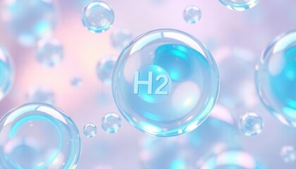 Bubbles floating digital background abstract art soft light close-up concept of h2 molecules