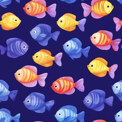 Naklejka premium Vibrant Tropical Fish Patterns in Bright Blues for Seamless Ocean Backgrounds