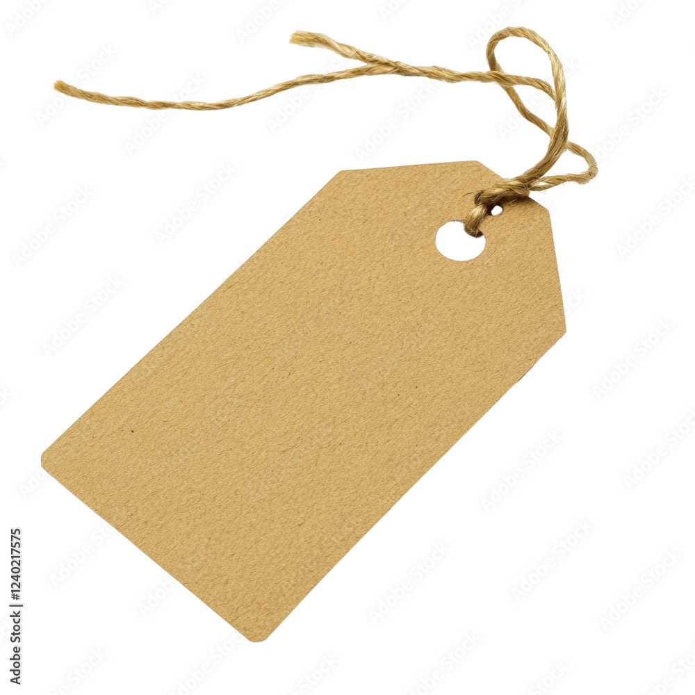 Poster a blank brown paper tag tied with twine is shown against a black background it is ready for text or 