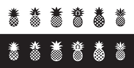 Set of Vector Pineapple Silhouette Fruit black color only