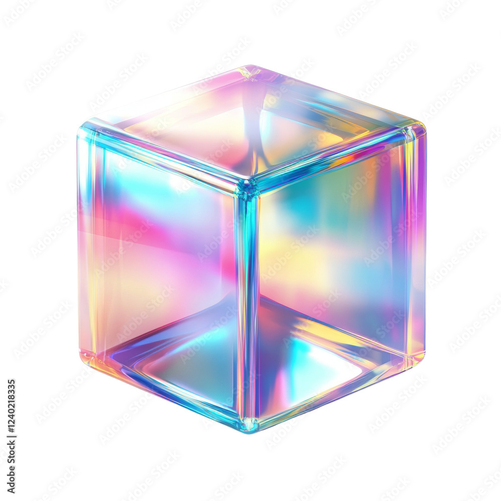 Aufkleber a digitally rendered image showcases a vibrant iridescent glass cube reflecting various pastel color