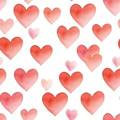 Romantic Pink and Red Hearts Pattern with Watercolor Gradients Design
