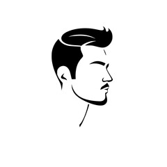 Profile of a Man with Stylish Hair:  A Minimalist Black and White Vector Illustration