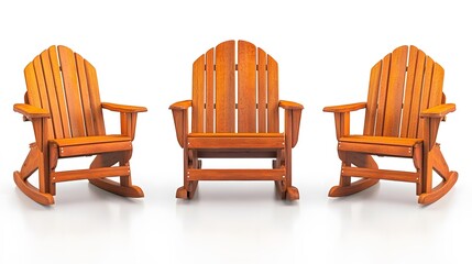 Three Wooden Rocking Chairs Outdoor Patio Furniture Set