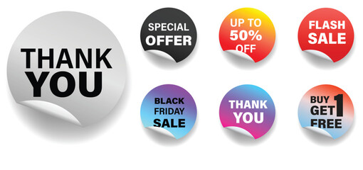 Sale Tag and Banner Icon Set. Special Offer, black Friday. Buy Get 1 Free , Thank You Discount, Mega Sale and Online Shopping Banner Template Vector Design on White Background.