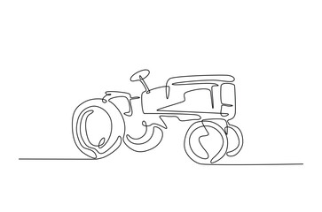 Agricultural tractor in continuous one line drawing. Single line art draw of tractor for farming concept. Editable vector.