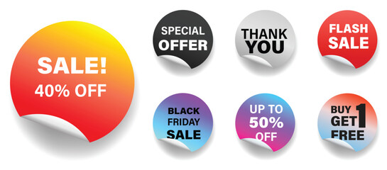 Sale Tag and Banner Icon Set. Special Offer, black Friday. Buy Get 1 Free , Thank You Discount, Mega Sale and Online Shopping Banner Template Vector Design on White Background.