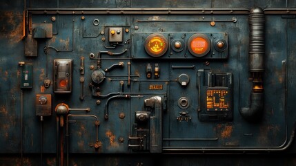 Close-up of vintage industrial control panel.