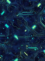 Abstract digital circuit board texture with glowing lines.