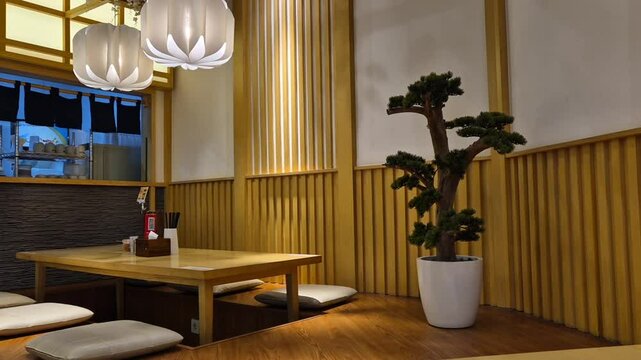 Tangerang, Indonesia - December 24, 2024:
 Japanese restaurant interior, Ramen Seirock Ya