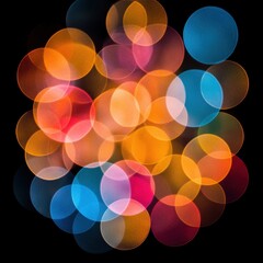 Colorful bokeh lights on a dark background.