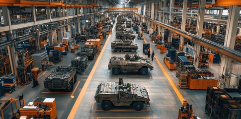 Wide angle view of a state-of-the-art defense manufacturing facility showcasing advanced technology and production.