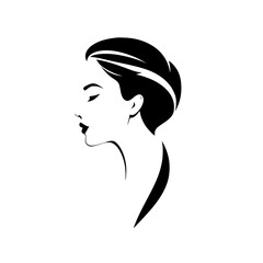 Elegant Woman Profile: Minimalist Black and White Fashion Illustration.  A stylish graphic design featuring a female face, perfect for beauty, fashion, and art projects.