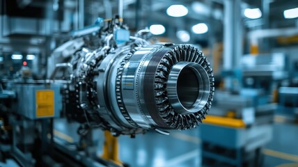 Fototapeta premium Close-Up of a Precision Engineered Jet Engine Showcasing Intricate Details and Advanced Technology