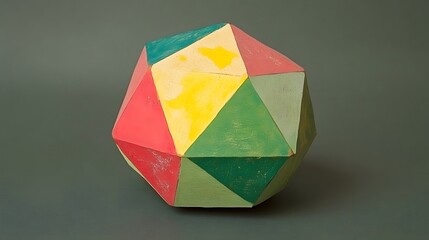 Abstract Geometric Icosahedron Shape Multicolor Wooden Model