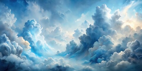 Fototapeta premium A Serene Panorama of Dreamlike Cloudscapes, Majestically Illuminated by a Soft, Heavenly Glow, Evoking a Sense of Tranquility and Wonder